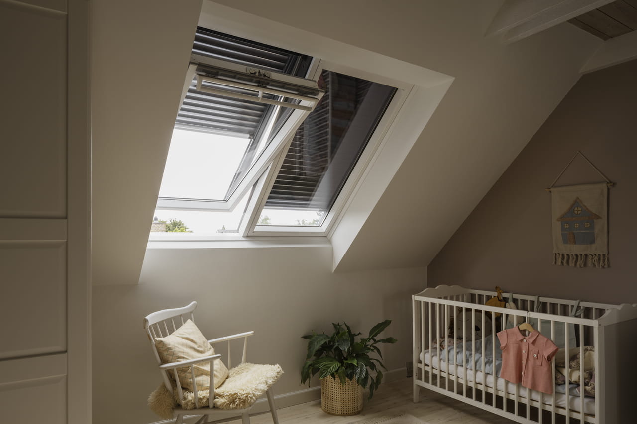 Nursery with 2in1 VELUX roof windows with blackout blinds