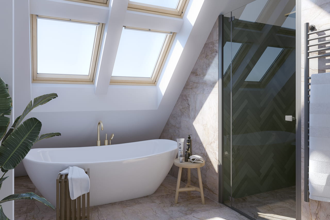 Bathroom with four VELUX roof windows