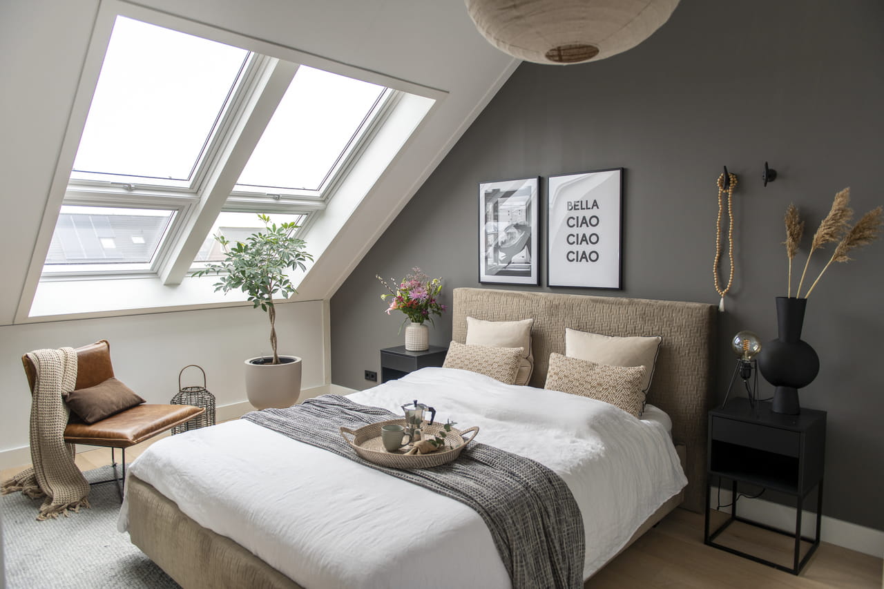 Bedroom with lots of daylight from VELUX roof windows
