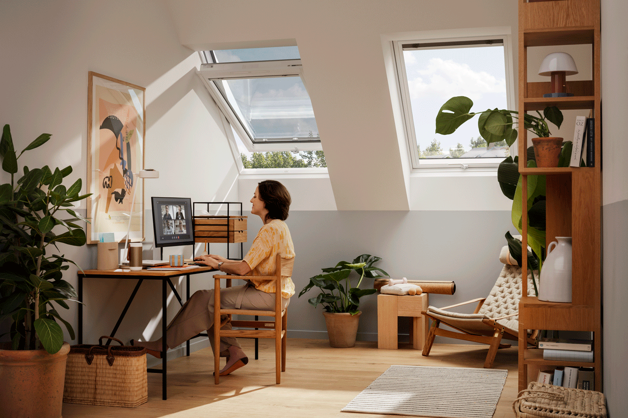 Living room with a roof window.