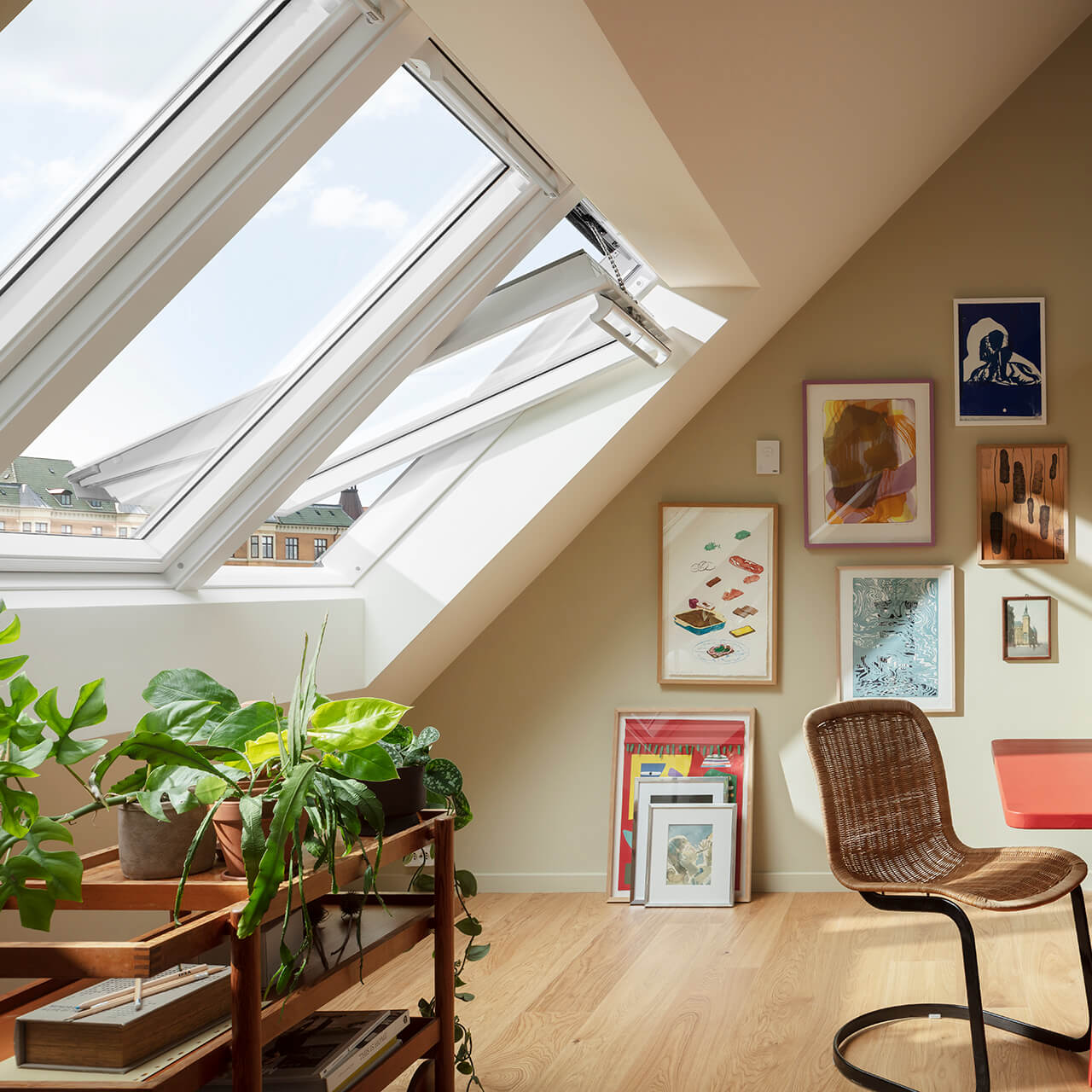 VELUX side-by-side roof windows in home office