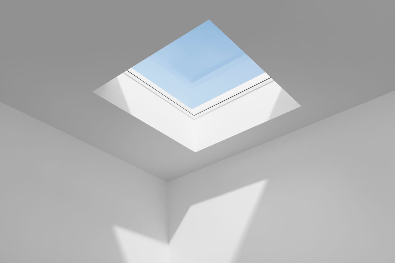A VELUX flat glass rooflight seen from the inside