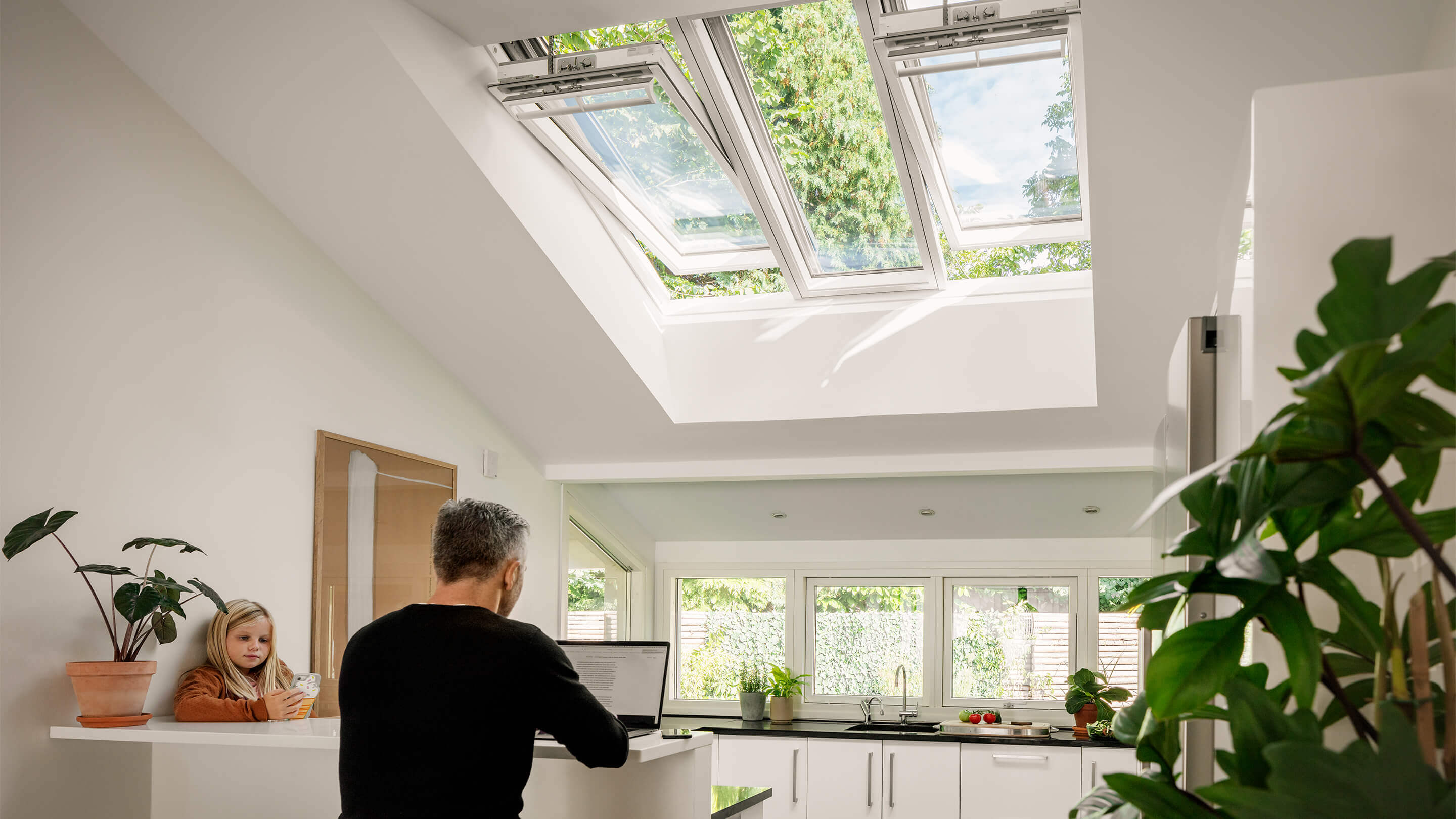 VELUX 3in1 roof window solution in kitchen