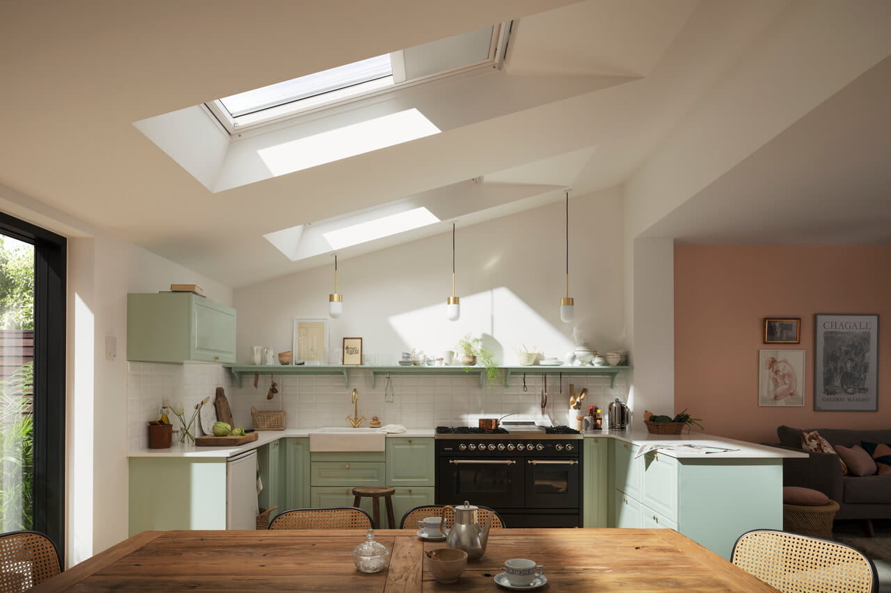 Kitchen with VELUX roof windows
