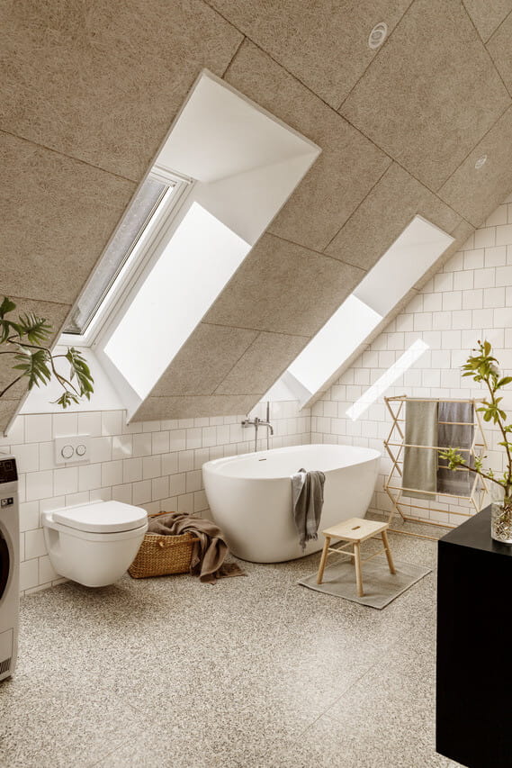 Bright bathroom with two roof windows.