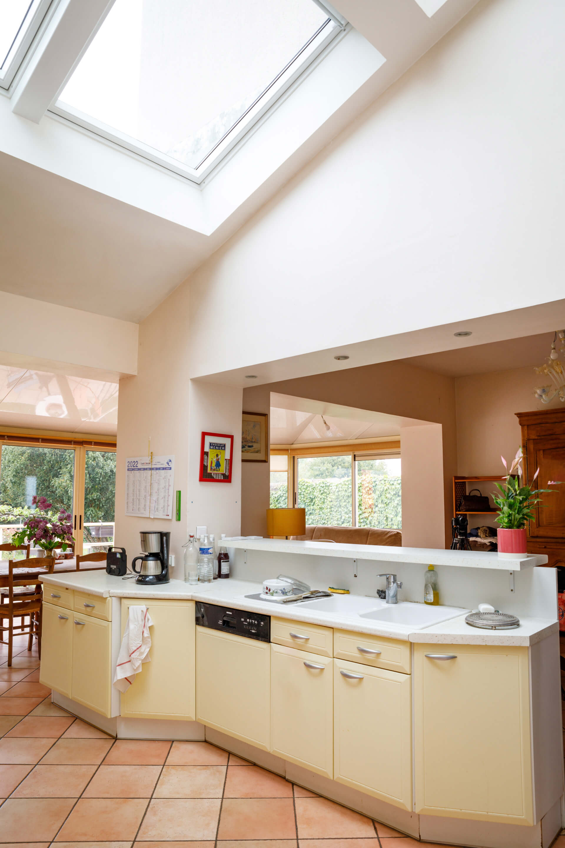 Bright kitchen interior with roof windows
