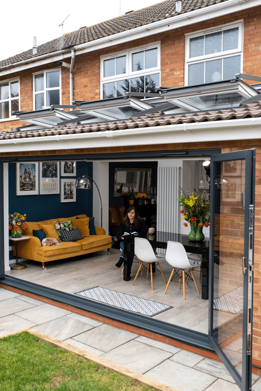 A multi-purpose space of possibilities-view from outside of extension showing roof windows open