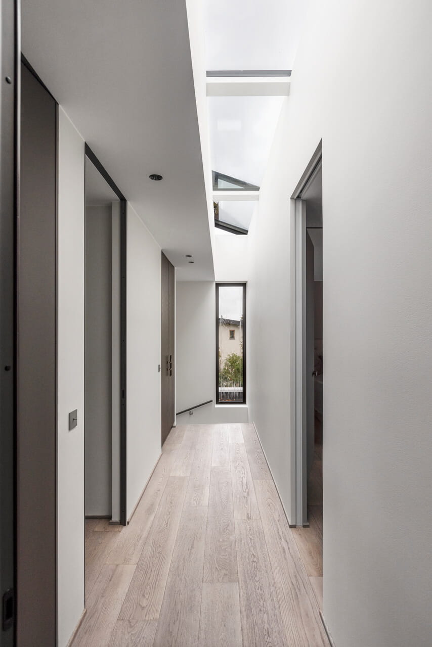A bright hallway with roof windows