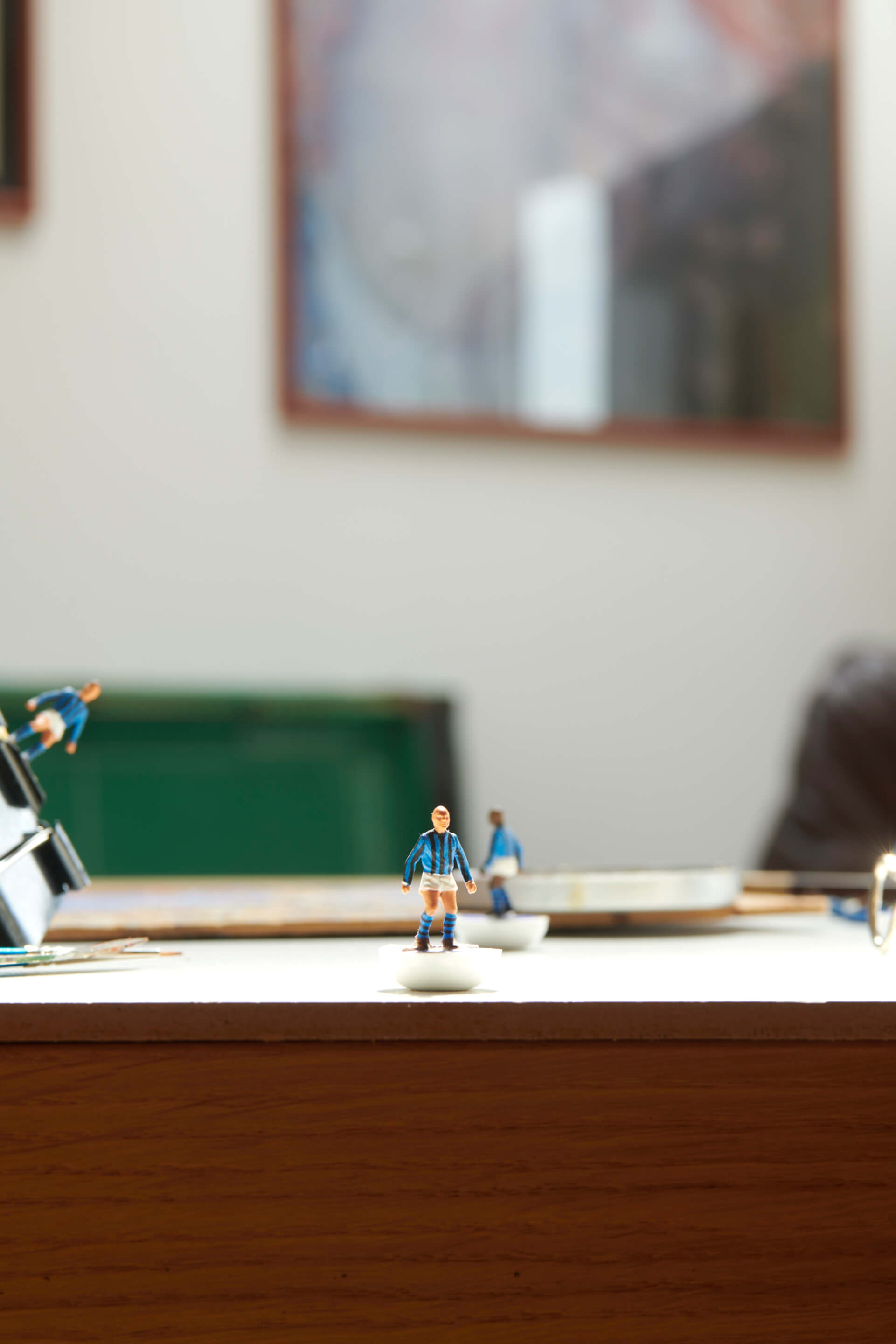 Toy figures on a table with blurred background