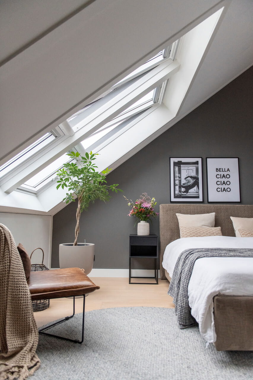 Bright bedroom with roof windows.